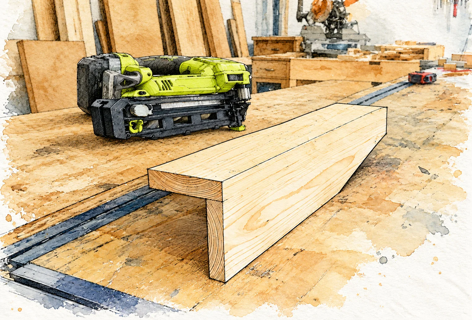 simple bench with shelf — 9 illustration