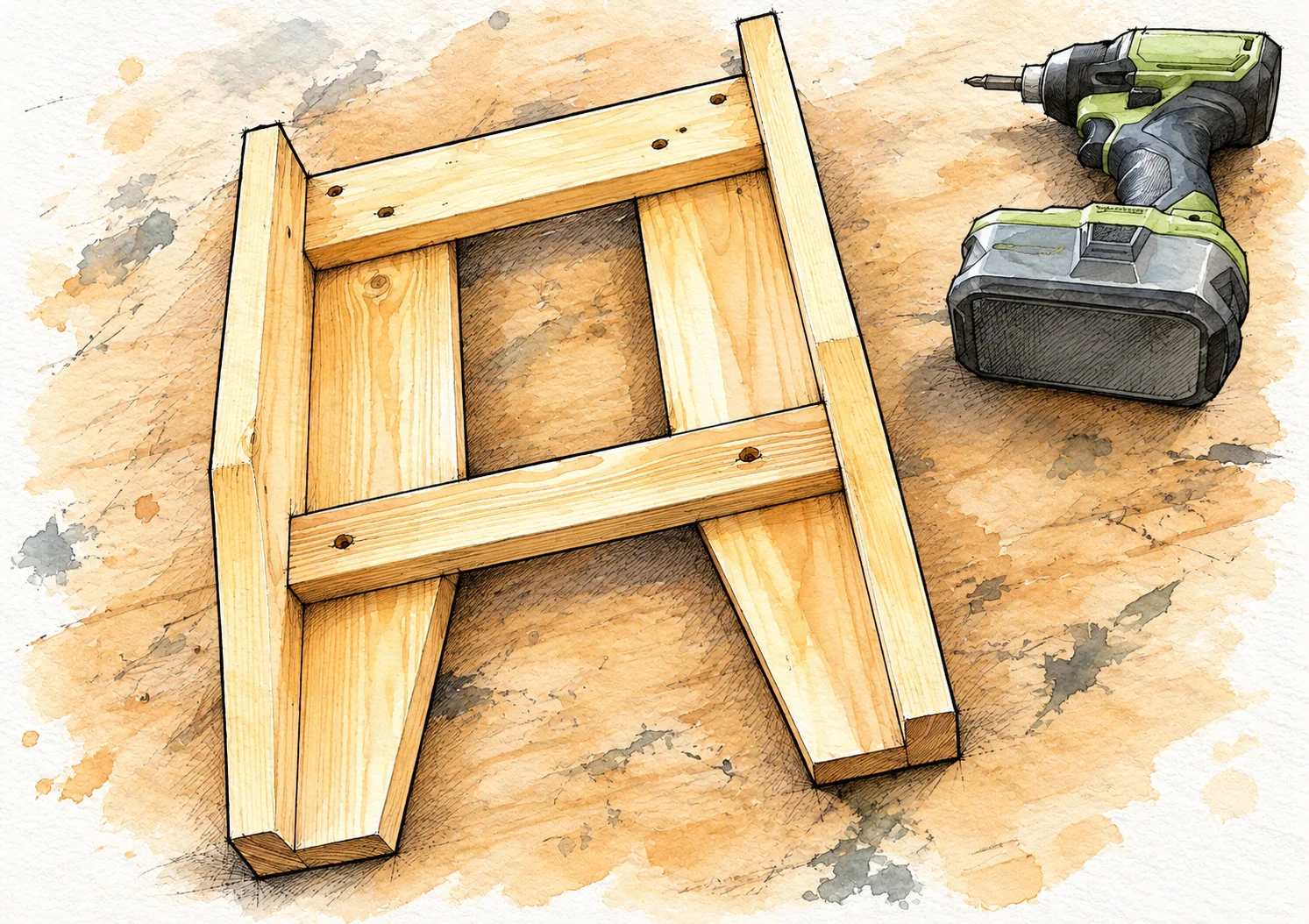 simple bench with shelf — 12 illustration
