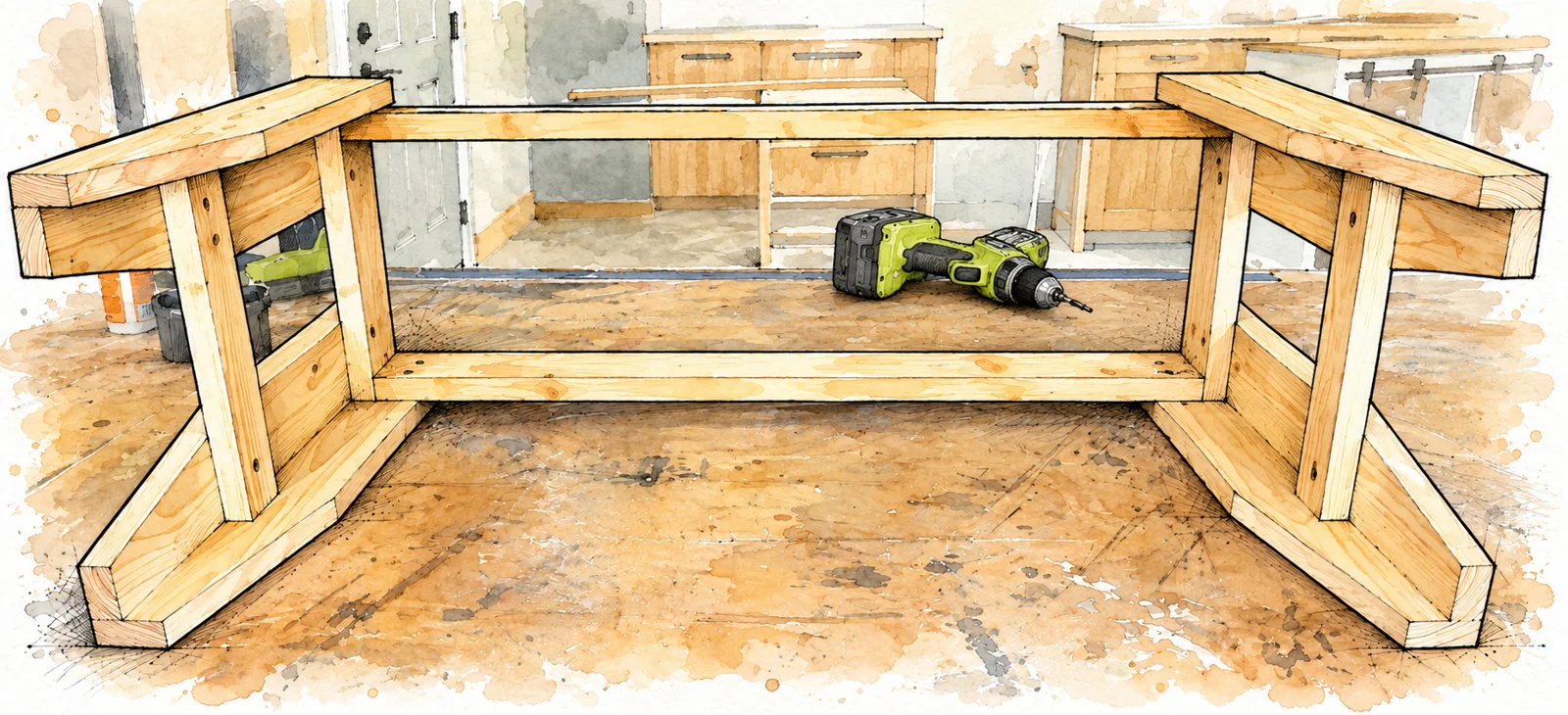 simple bench with shelf — 15 illustration