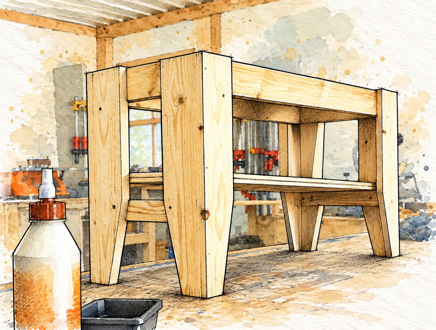 simple bench with shelf — 16 illustration