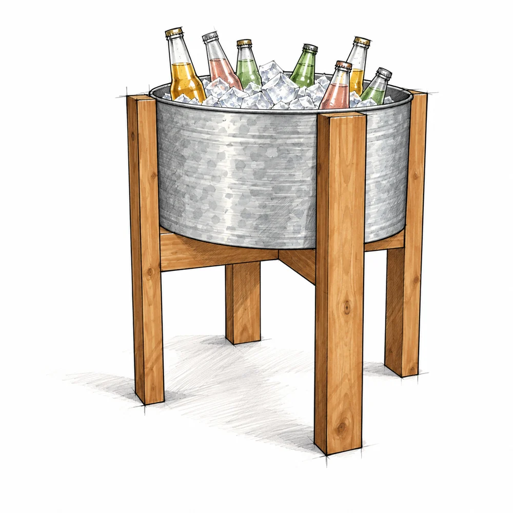 Beverage Bucket Stand illustrated woodworking plan